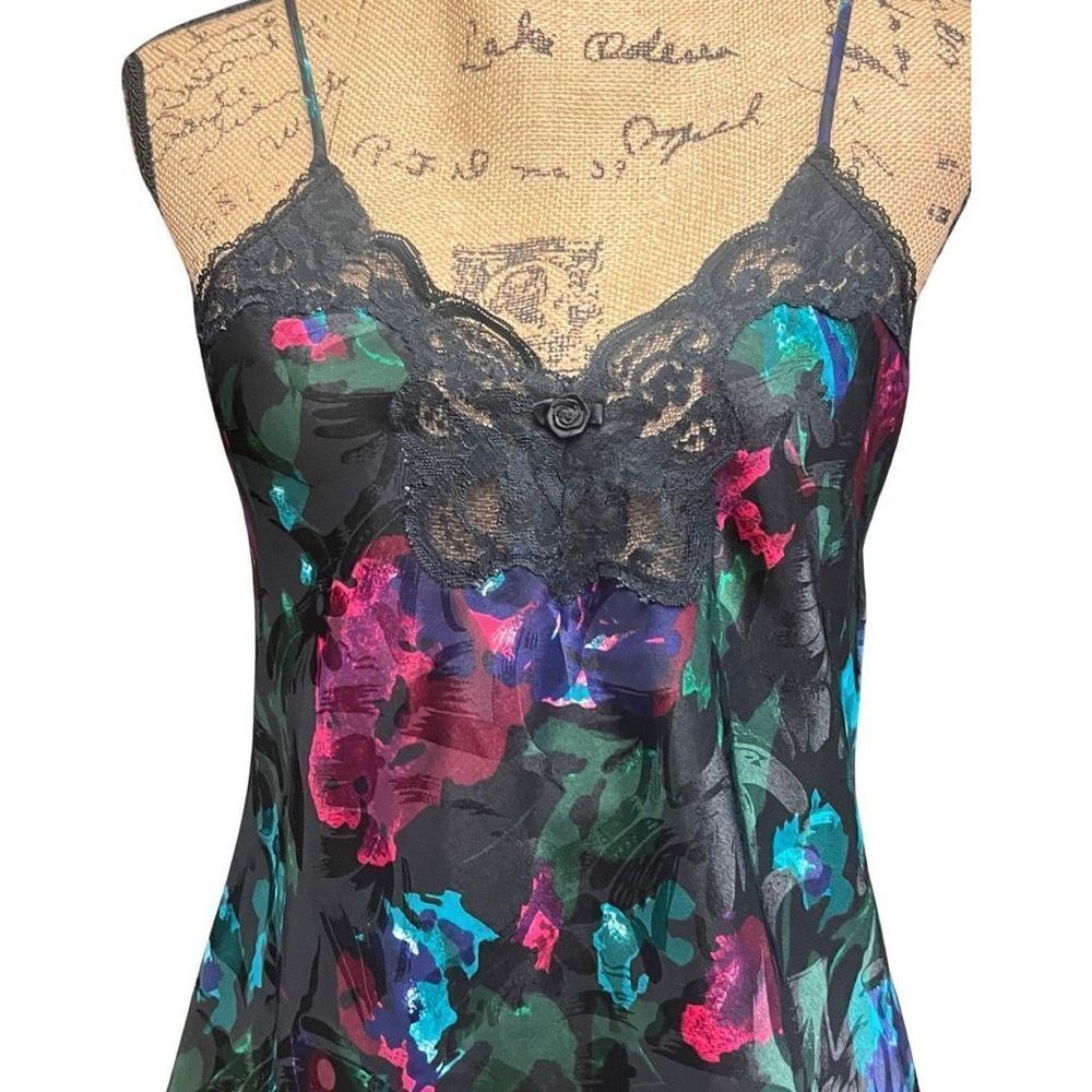 Vtg 1980s Lucie Ann II Floral Nighty Negligee Slip Nightgown Intimate Sleepwear